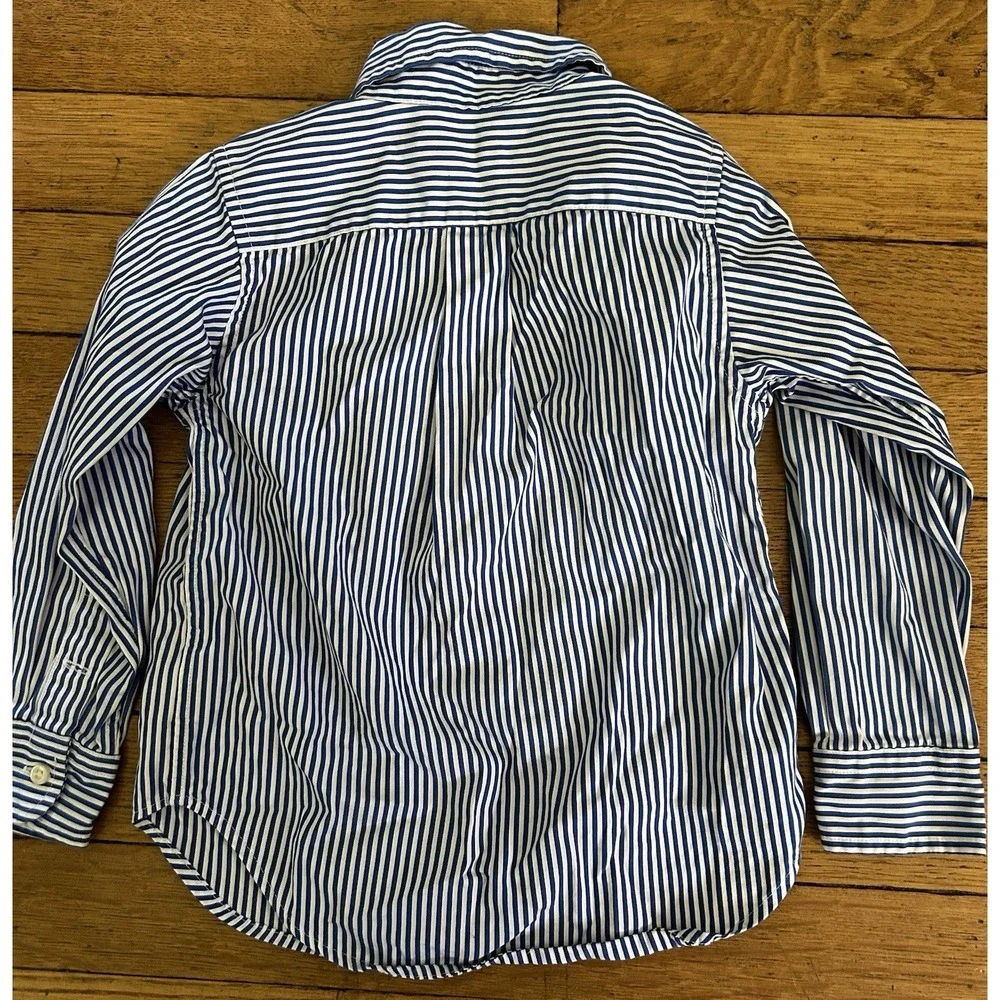 Ralph Lauren Toddler Boys Blue White Striped Button Down Shirt Navy Pony 3/3T